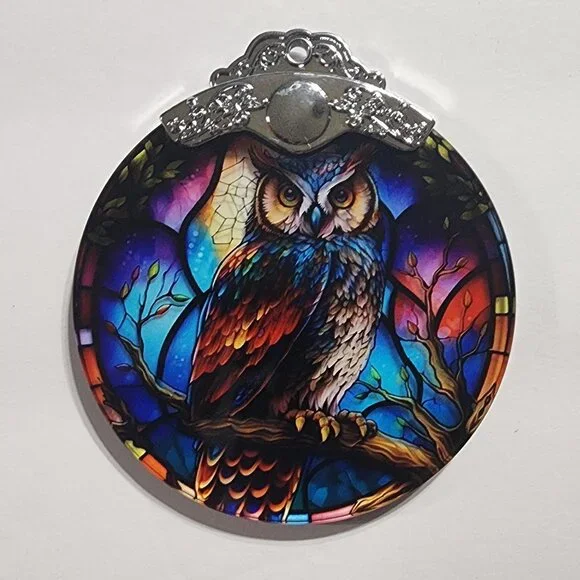 Owl Ornament Stained Glass Hanging Decor Holiday-Sun Catcher-Christmas - Picture 6 of 7